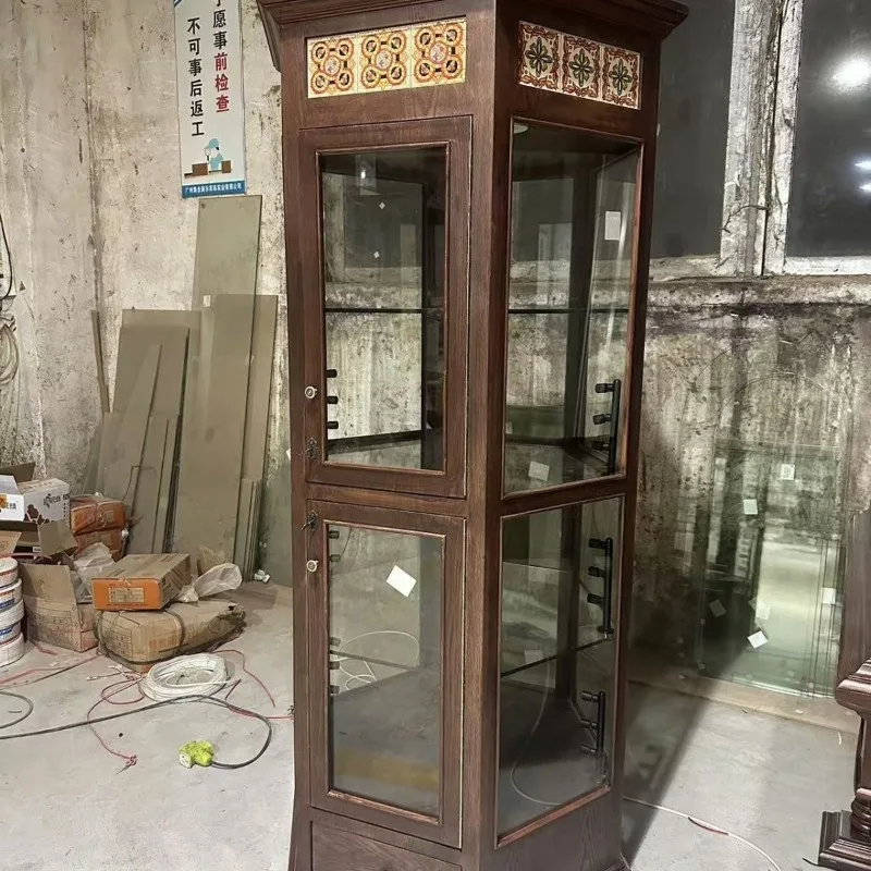 Jewelry Display  Medieval Display  Hexagonal Solid Wood Glass  Floor American French Retro Display