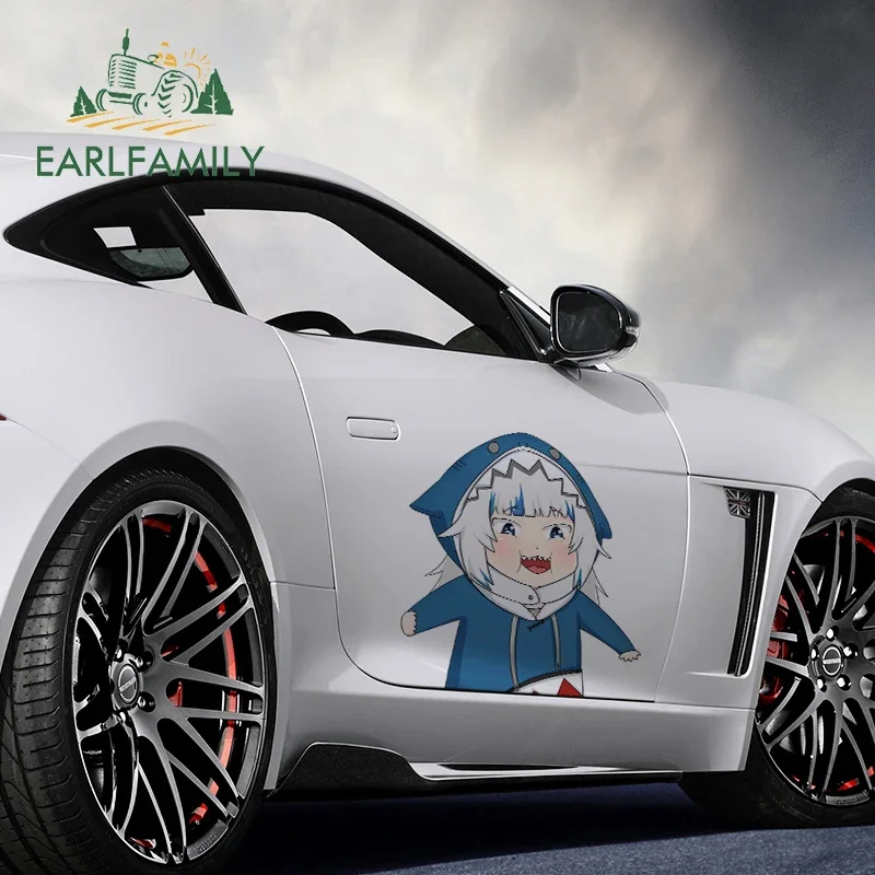 EARLFAMILY 43cm x 40cm For Gawr Gura Hololive Funny Car Stickers Graffiti Decal Car Accessories Waterproof Motorcycle Decor