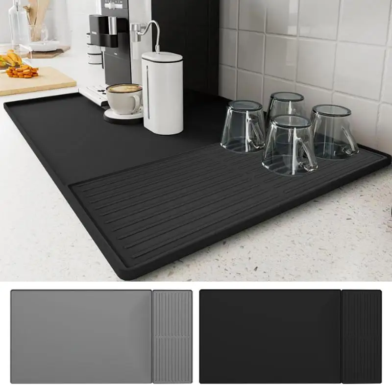 

Coffee Mat For Counter Top Silicone Coffee Bar Mat With Raised Edges Coffee Bar Accessories Multifunctional Bar Mat Dish Drying