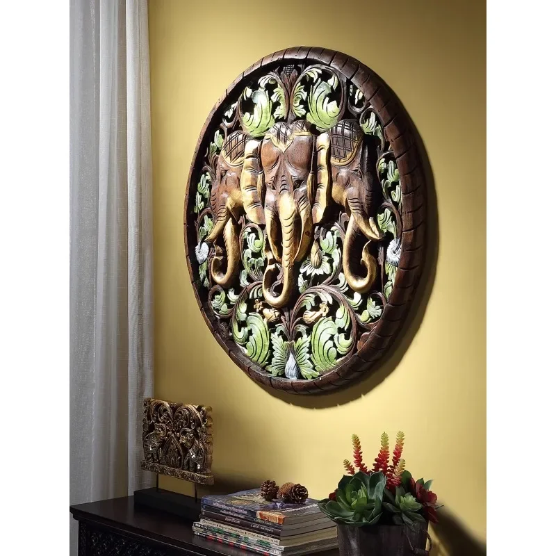 Thai teak elephant carving board South East Asia painted entrance living room wall decoration home pendant