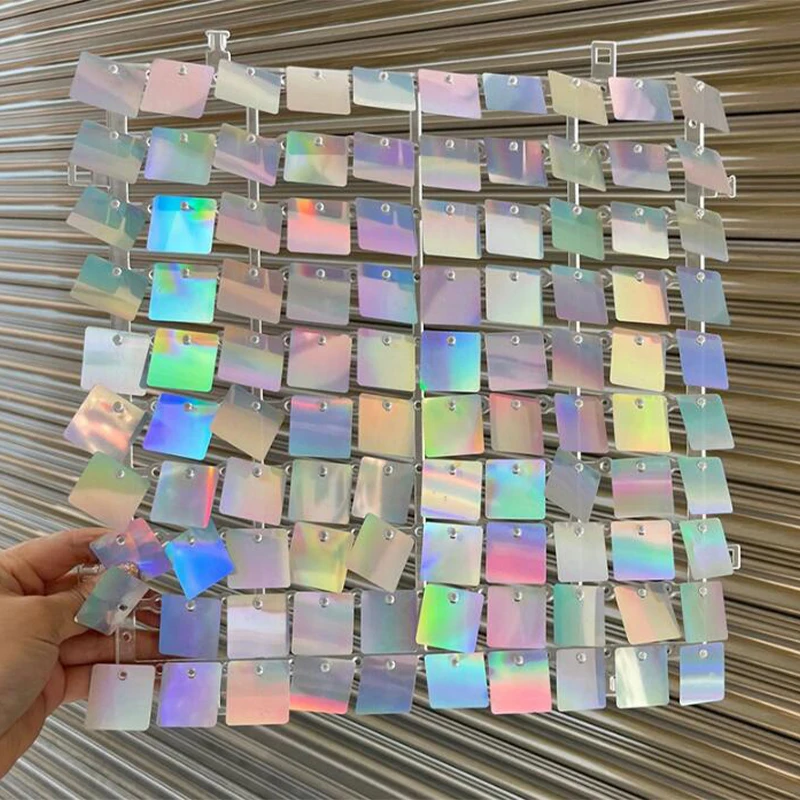 12PCS Laser Glitter Shimmer Wall Panels Sequin Curtain Birthday Party Stage Background Wall Decoration Glitter Backdrop 30x30cm