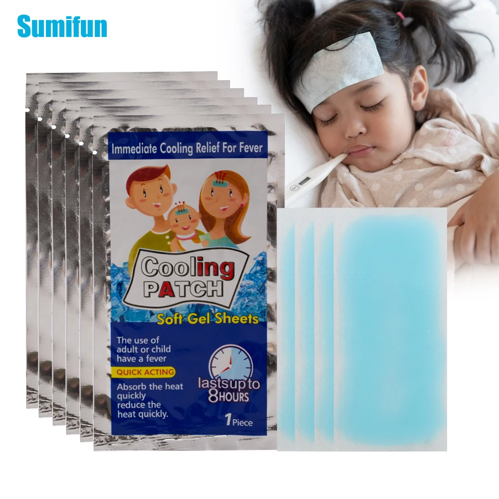 10Pcs Hot Sale Baby Fever Down Cooling Patch Low Temperature Ice Gel Pads Relieve Headache Cold Heatstroke Care Medical Plaster