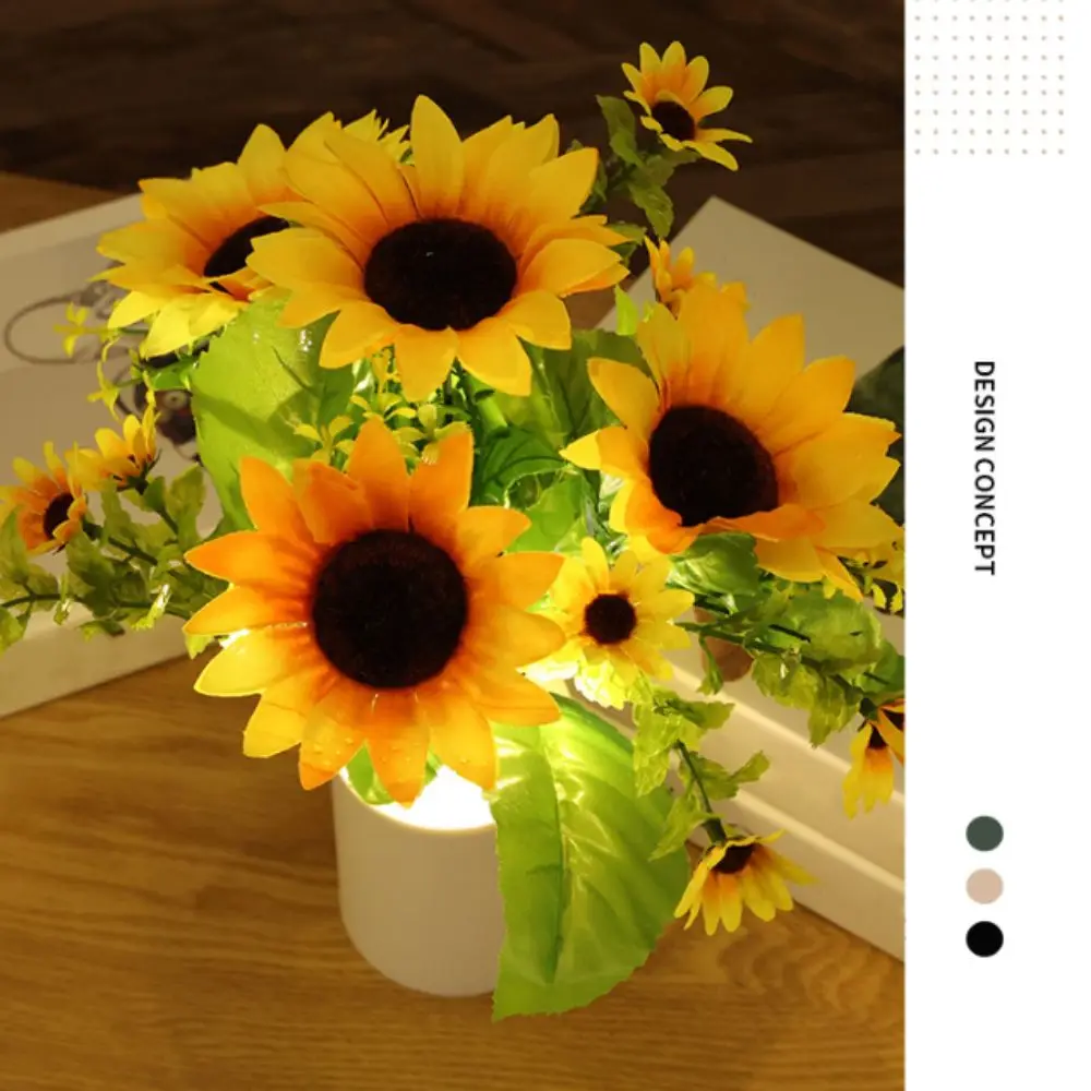 

LED Night Light Bedside Desk Light Rechargeable 3 LED Reading Light Sunflower Design On Battery Simulation Flower Light