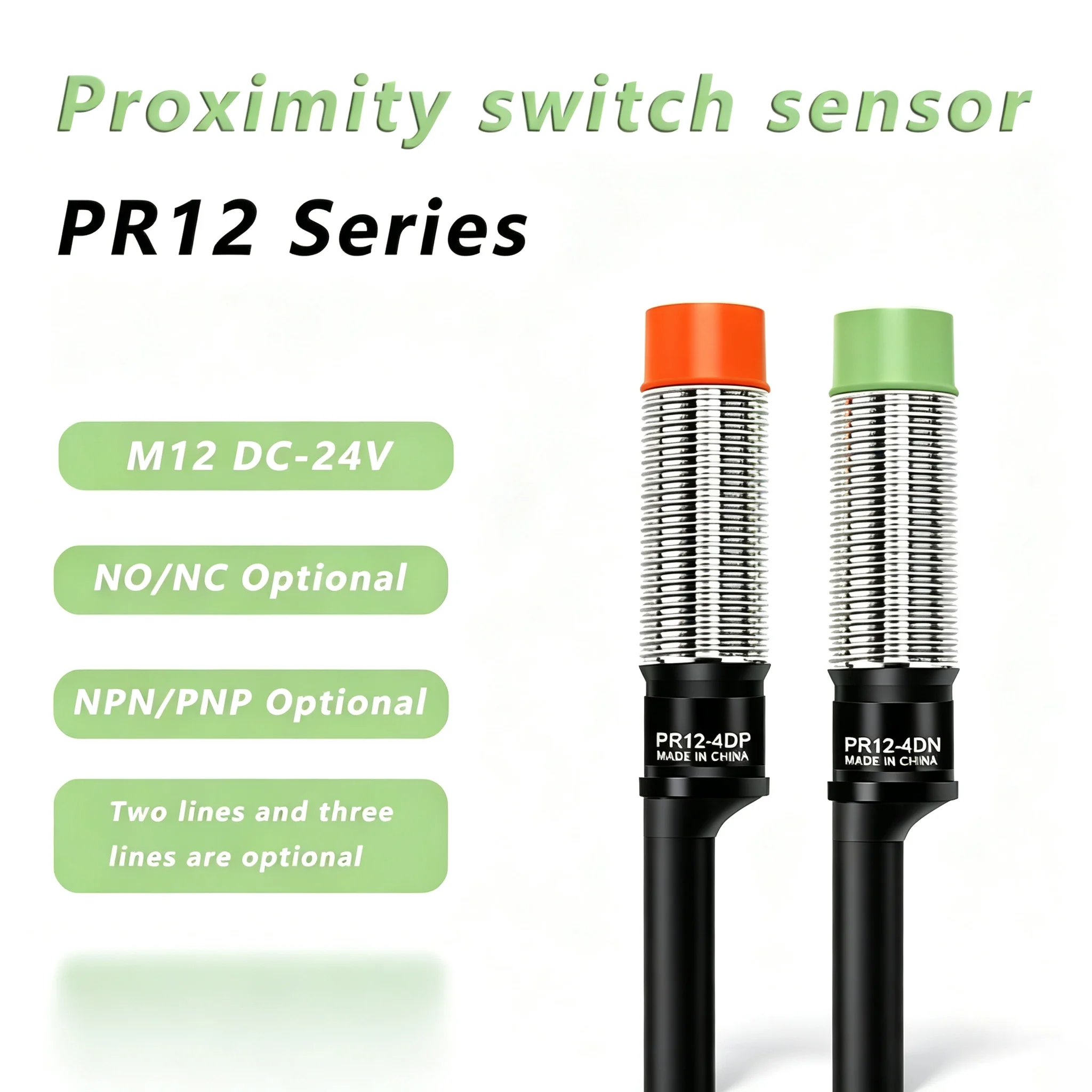 Proximity Switch Sensor PR12-2DN Inductive Metal Type NPN PNP M12 Cylindrical Oil Water Proof Anti-Dust DC12-24V 3 Wires PR12