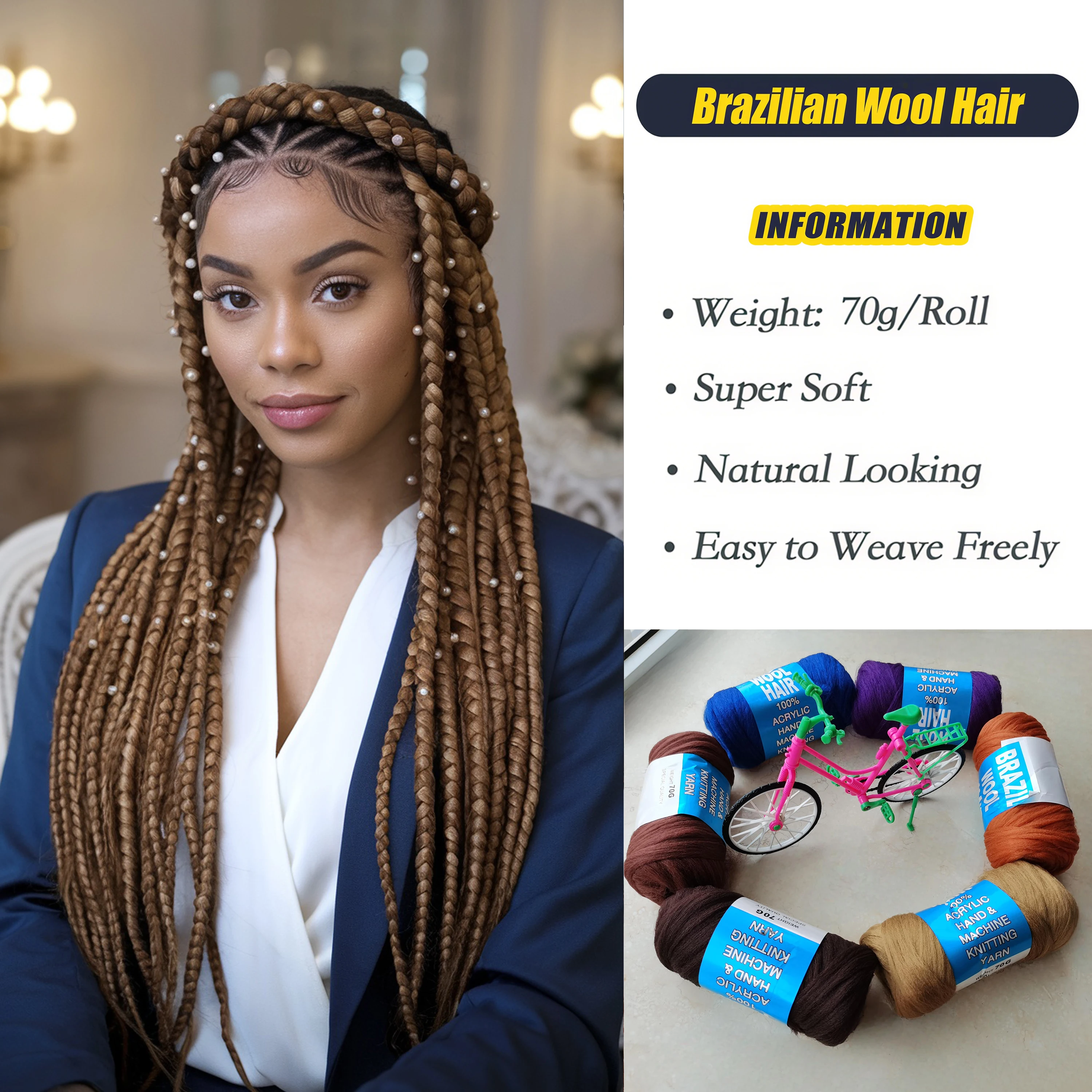 

100% акриловая бразильская шерстяная пряжа, 70 г, волокно для вязания крючком/африканского плетения/вязания/наращивания древесины/закруток и многого другого