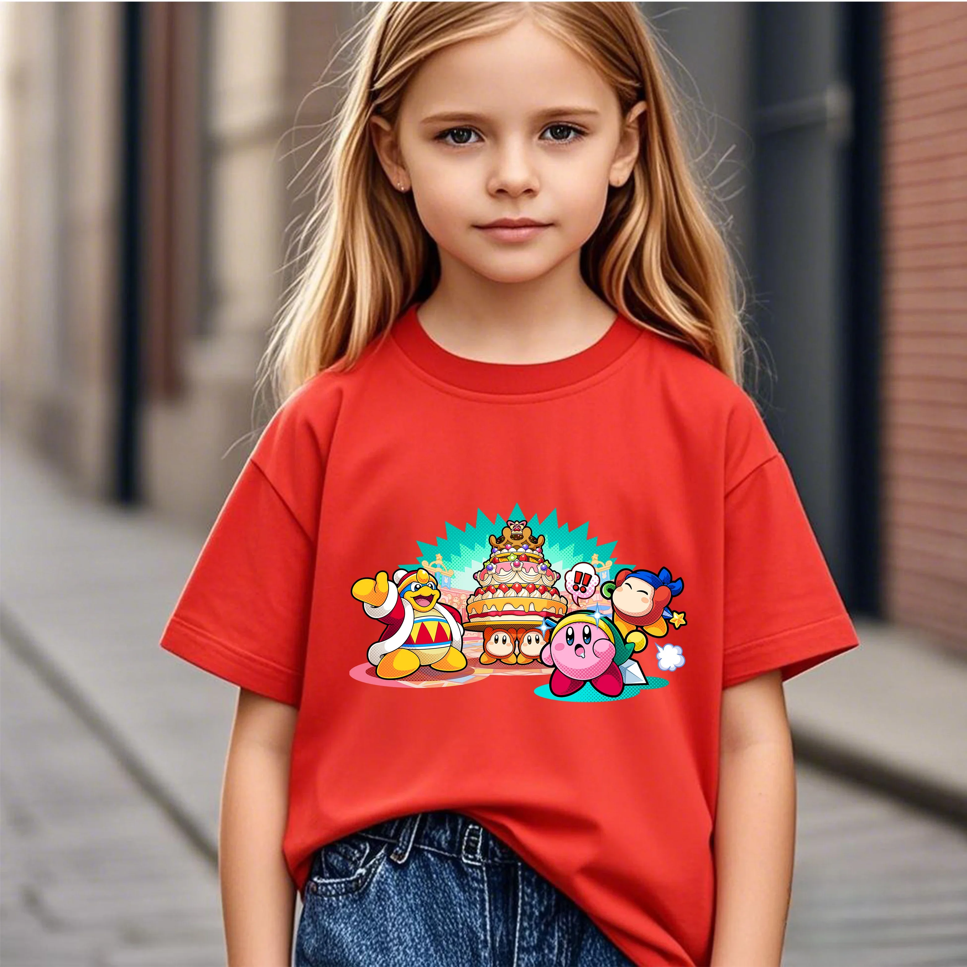 

2026 All Day Wear 2D Kirby Cartoon Short Sleeve Hot Sale Casual Shirts For Kids