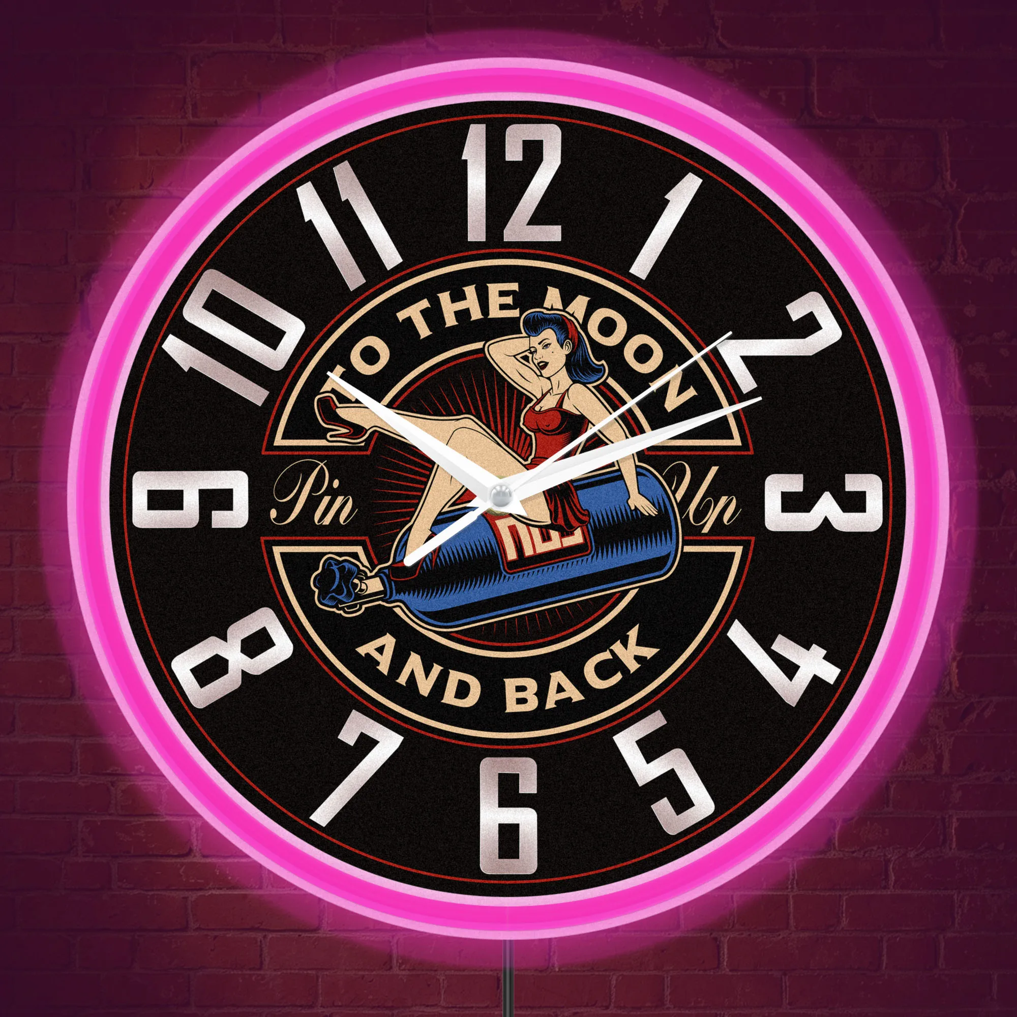 Vintage Pin-Up Girl Easy to Read Big Numbers Neon Wall Clock for Bar Man Cave Garage Retro Americana LED Night Light Wall Clock