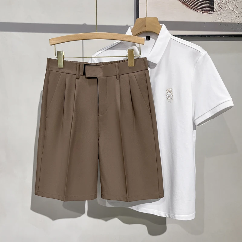 Business Casual Pure Color Straight Leg Short Pants Men's Summer New Style Five-Point No Ironing Loose Thin West Pants