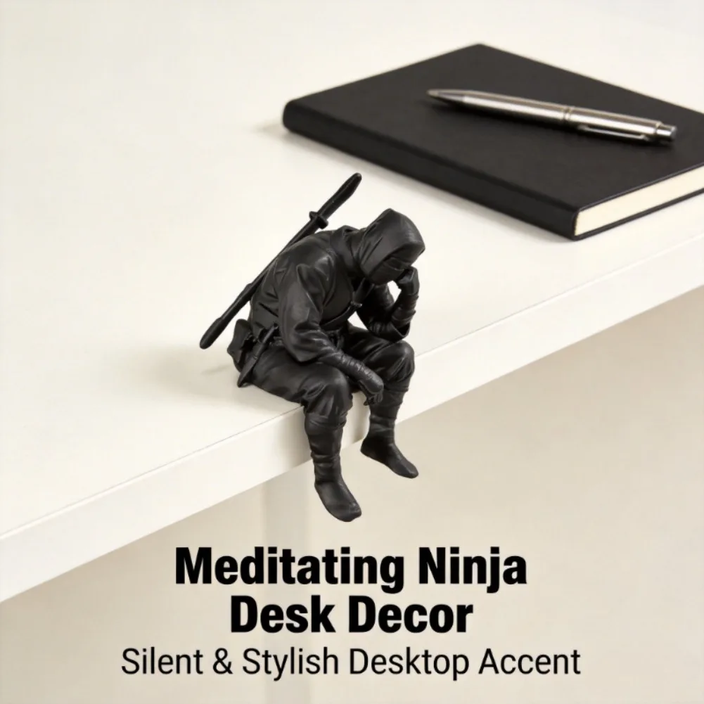 3D Printed Japanese Ninja Seated Figurine Sad Healing Guardian Statue Wall Hanging Ornament Creative Desktop Home Office Decor