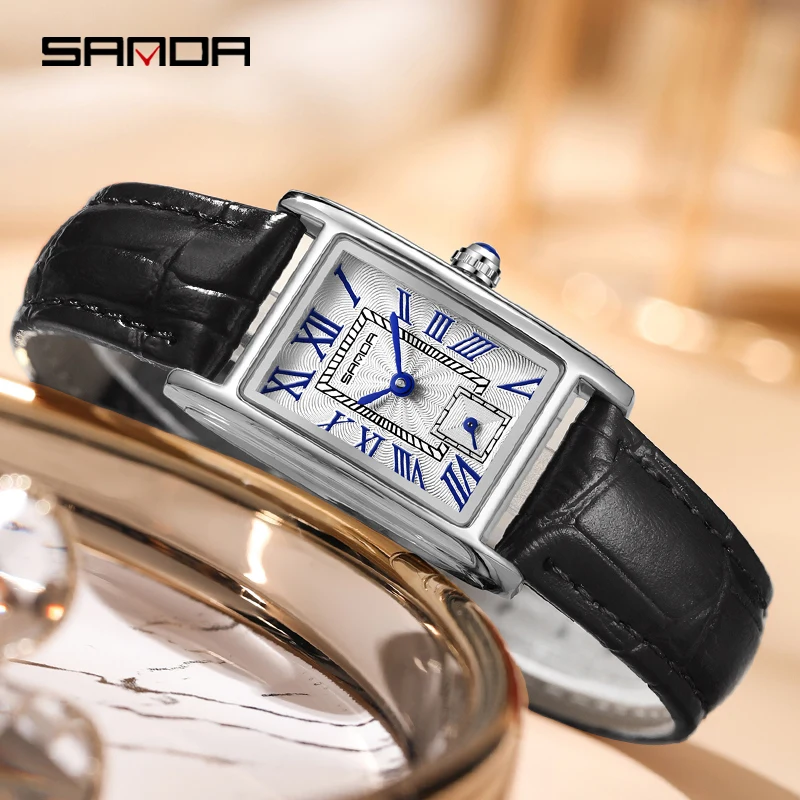 Sanda 1116 New Fashion 2024 Elegant Design Rectangle Dial Water Resistant Quartz Movement Business Women Analog Wrist Watch