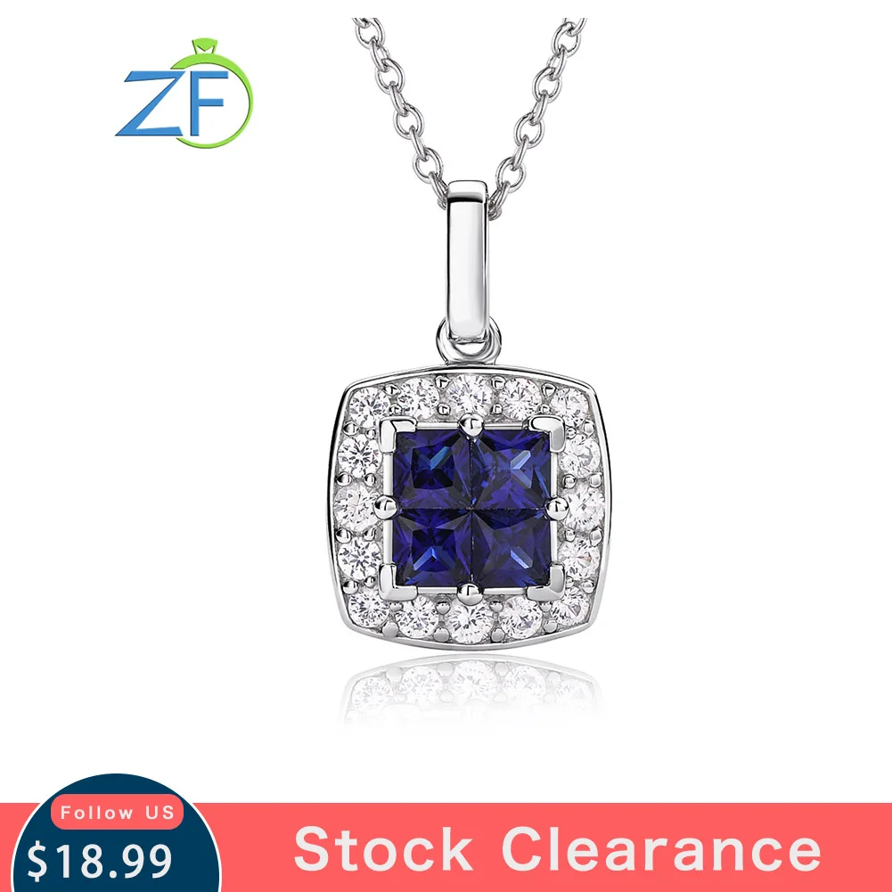 

GZ ZONGFA Genuine 925 Sterling Silver Square Pendant for Women Sapphire Emerald Ruby Colourful Gemstone Necklace Fine Jewelry