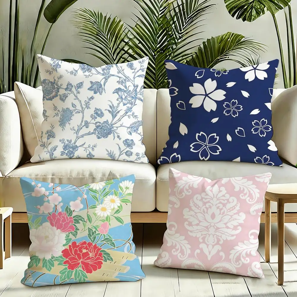 Kimono Fabric Cushion Cover Reversible Plush Pillow Cover Soft Fluffy  Home Decor for Sofa Bedroom