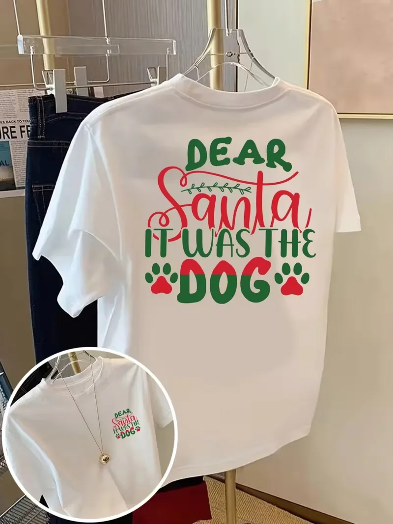 Dog Paw Santa Hat T Shirt Women Funny Pet Lover Gift Idea Christmas Eve Dinner Family Greeting Vacation Casual Garment
