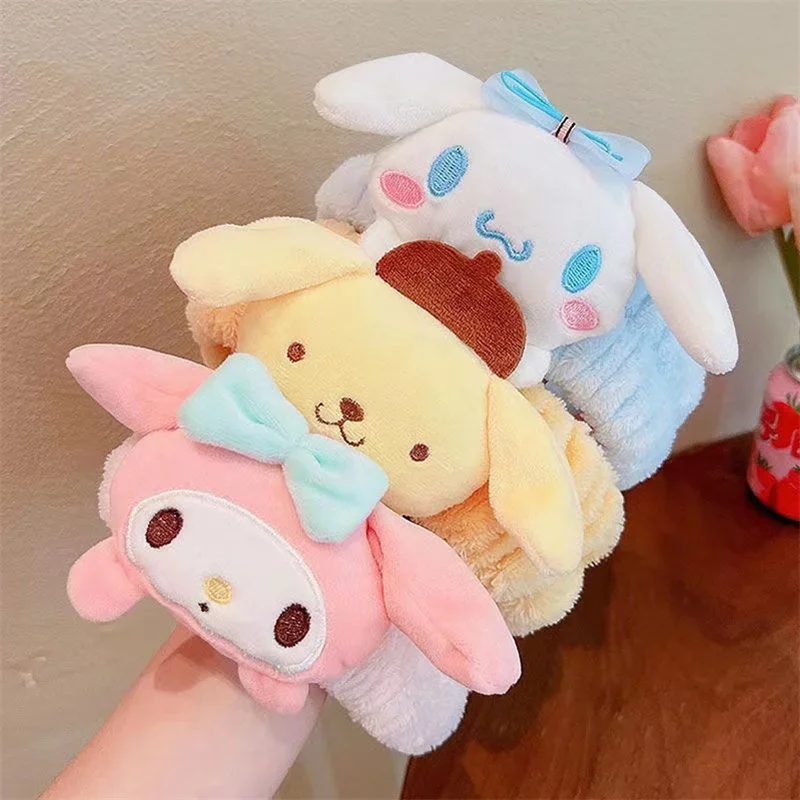 Lovely Sanrio Kuromi Melody Plush Doll Face Wash Makeup Hairband Kawaii Cinnamoroll Sweet Non Slip Elastic Hair Accessories