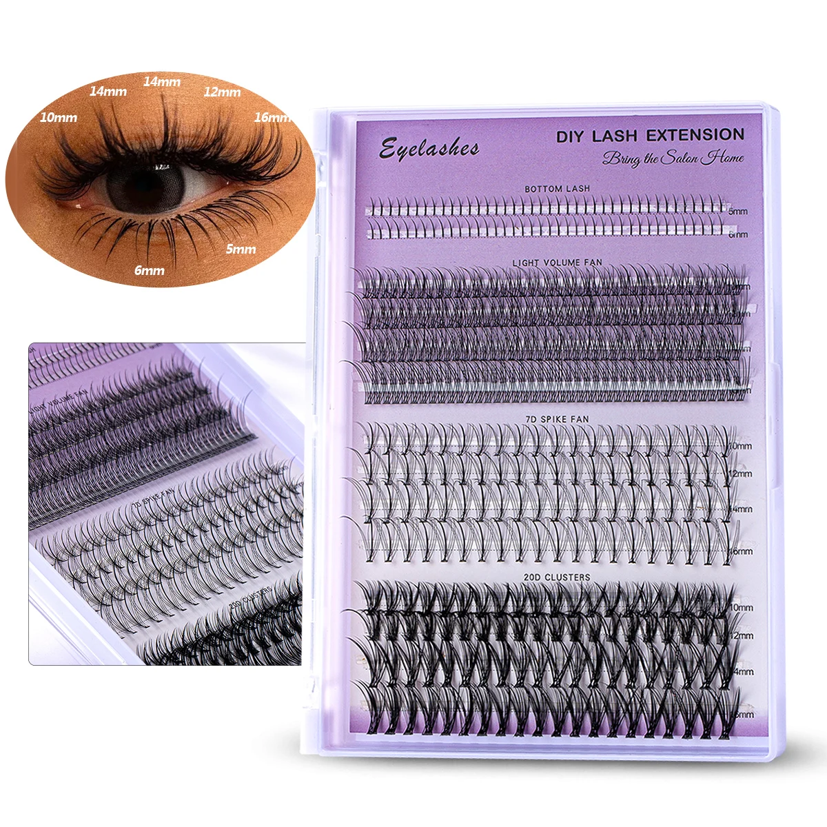 Lash Clusters Individual Cluster Lash Extensions DIY Multi-type Mixed Wispy Tray Bottom, Spike, Volume Lashes