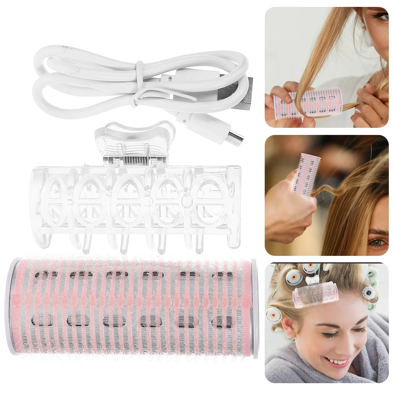 

USB Charging Bang Curler Hair Roller Pink Lightweight Durable Easy Curling Tool for Women Natural Curl Styling