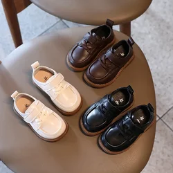 Children Leather Shoes for Boys Girls Spring Autumn Kids Casual Flats Toddlers Simple Fashion Soft Black School Shoes Hook Loop