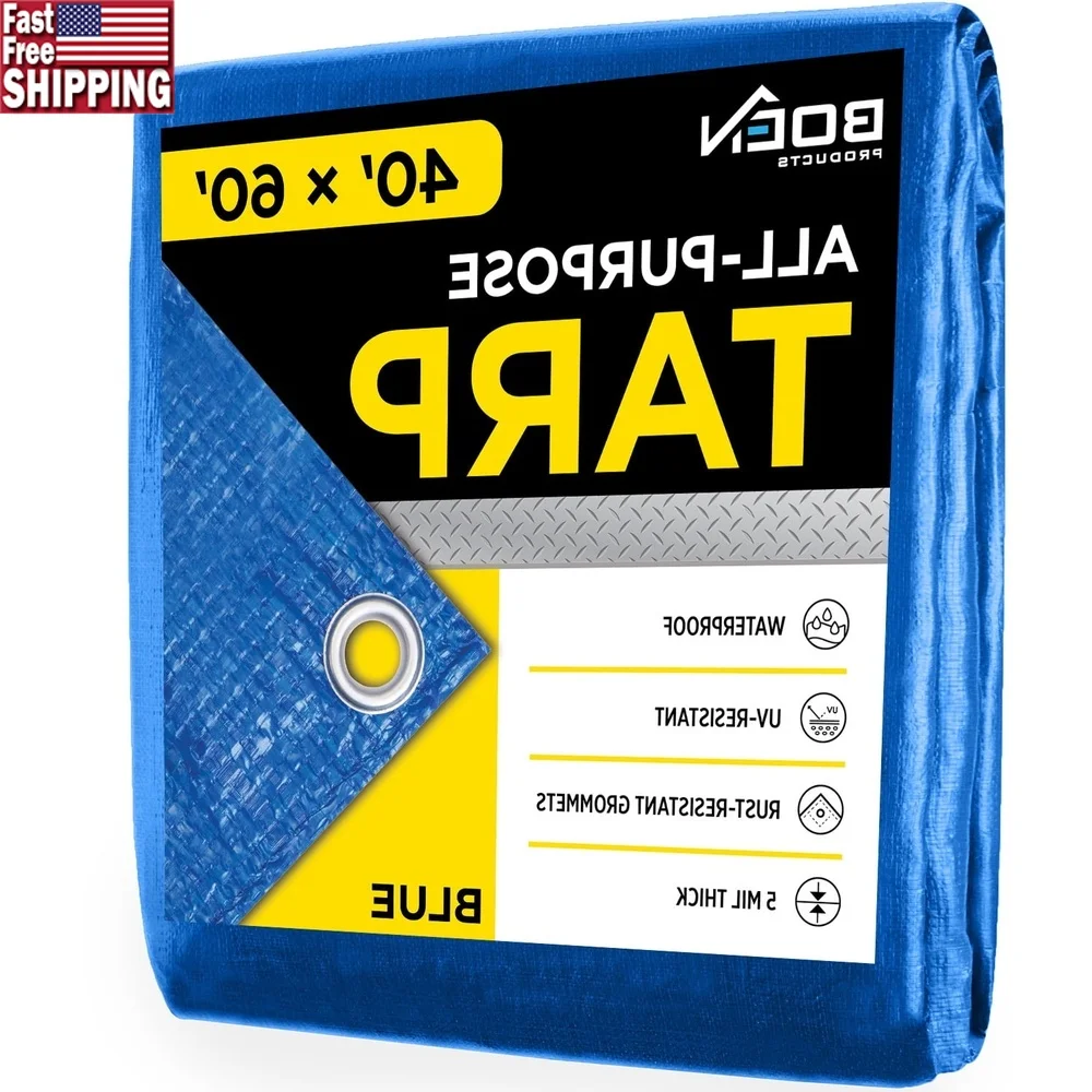 

Сверхмощный водонепроницаемый синий брезент 40x60, универсальный брезентовый чехол, устойчивые к разрыву алюминиевые втулки, усиленный край, уличный