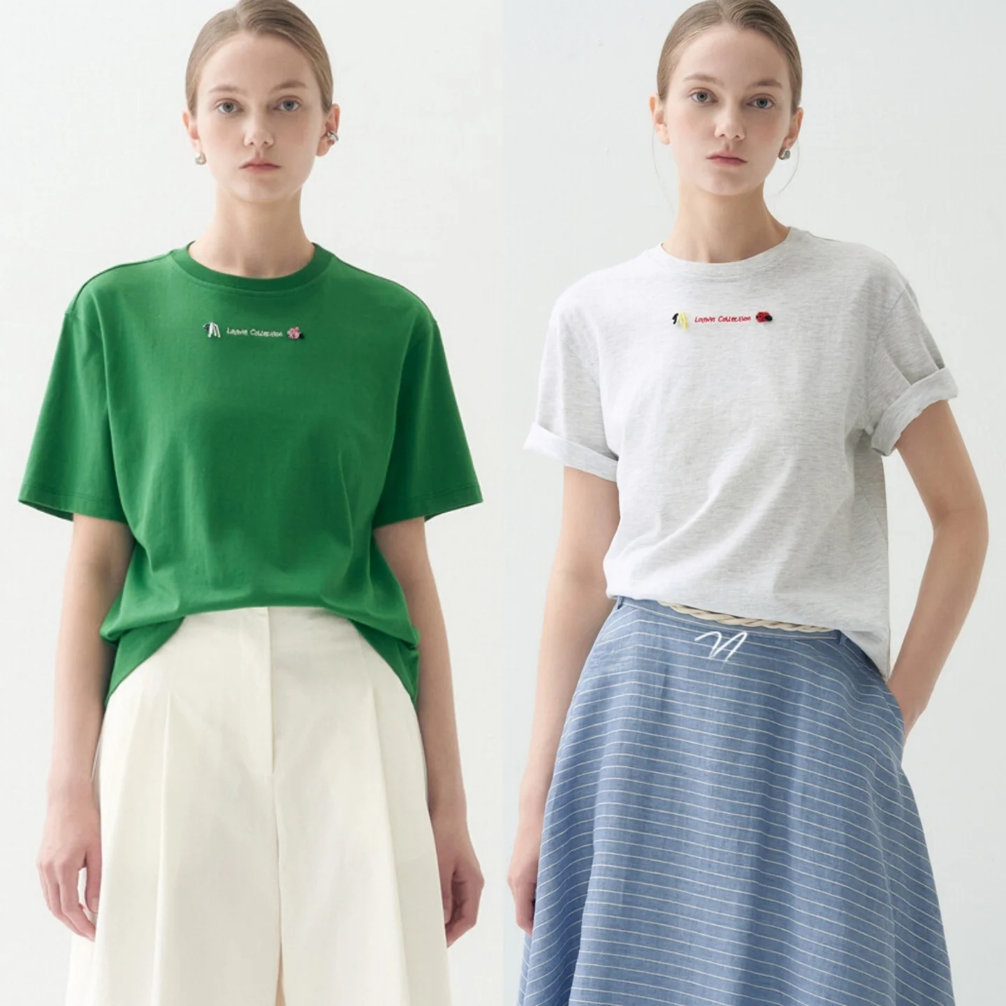 

Pure Cotton Short Sleeve T-Shirt Embroidered Letter Commute Style Women's Straight Cut Fit round Neck Casual Summer Top