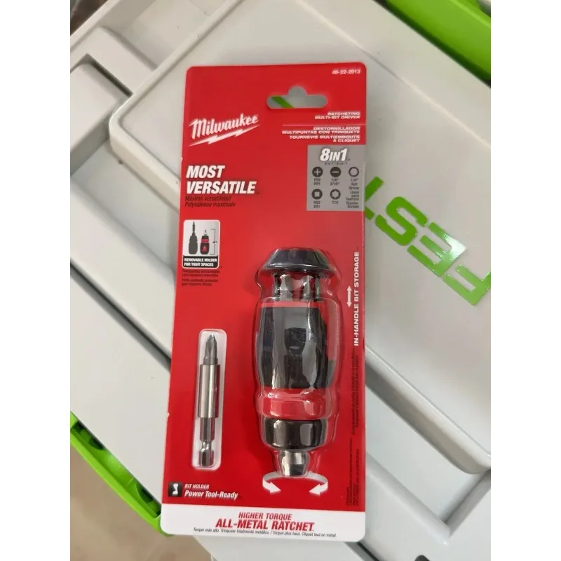 Milwaukee 48-22-2913 8-in-1 Ratcheting Compact Multi-Bit Screwdriver All Metal Ratchet Magnetic Bits Storage Hand Tool view 2