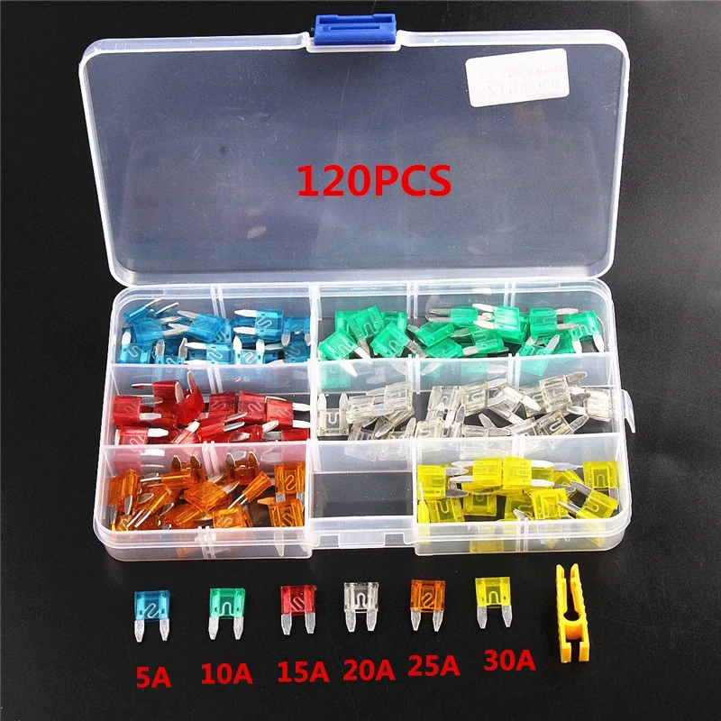 120Pcs Profile S/M Size Blade Car Fuse Assortment Set for Auto Car Truck 5/10/15/20/25/30A Fuse with Plastic Box