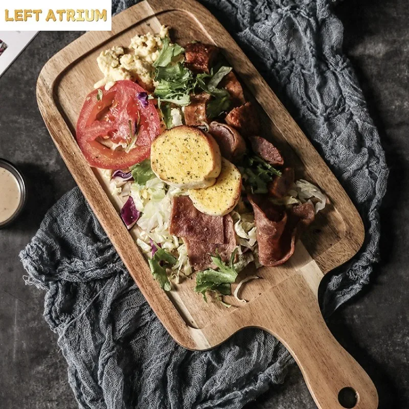 Steak Board Wooden Household Japanese Wooden Rectangular Board Western Breakfast Tableware Pizza Large Steak Tray