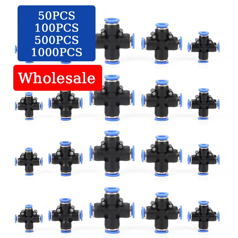 

50/100/500PCS Air Pneumatic Fittings PZA 4mm 6mm 8mm 10mm 12mm Plastic Fitting 4-way Quick Release Couplings