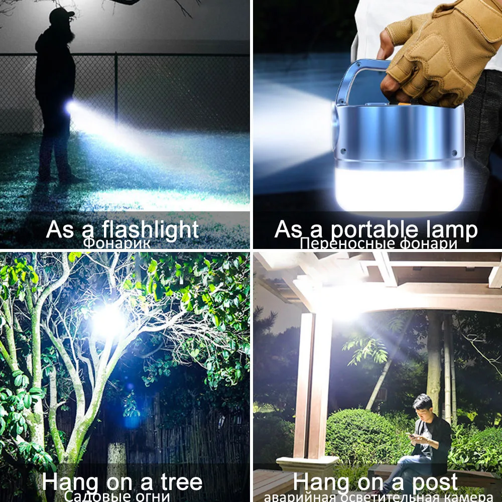 800W Solar Battery Lantern Camping Lamp USB Rechargeable LED Bulb With Remote Control Tent Light Power Bank Emergency Lighting