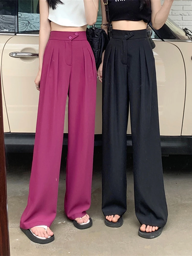 Zoki Korean S-4Xl Women Suit Wide Leg Pants Summer Thin High Waist Straight Trousers Fashion Office Lady Harajuku Casual Pant