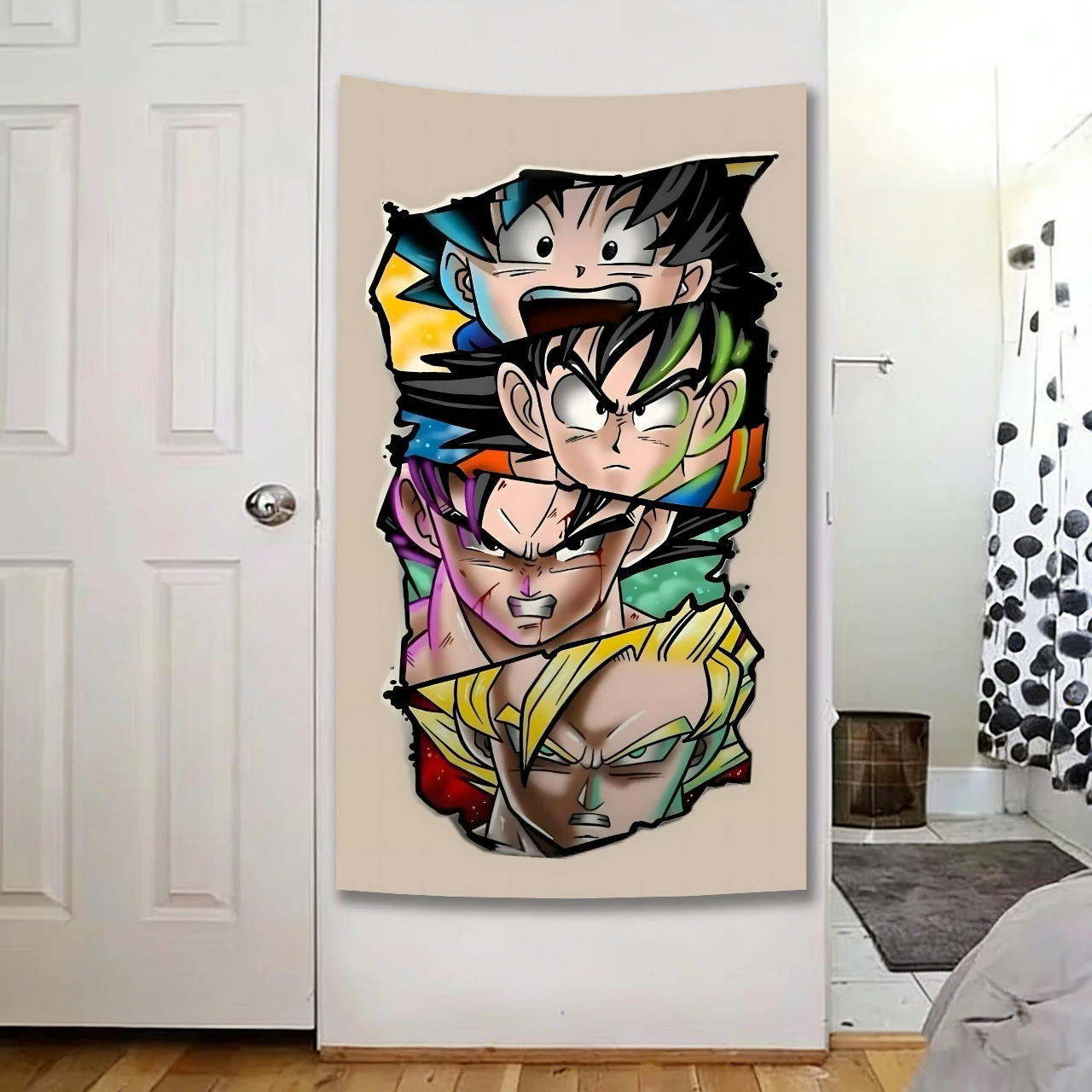 Dragon Ball Z Goku Evolution Long Vertical Tapestry, Street Graffiti Anime Wall Hanging for Men Gaming Room Bedroom Decor