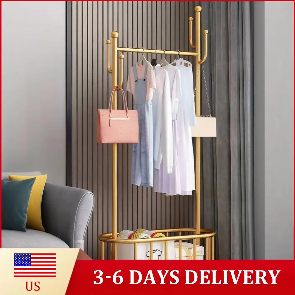 

Coat Rack with Basket Clothes Rack with Wheel Coat Stand Clothes Rail for Living Room and Porch