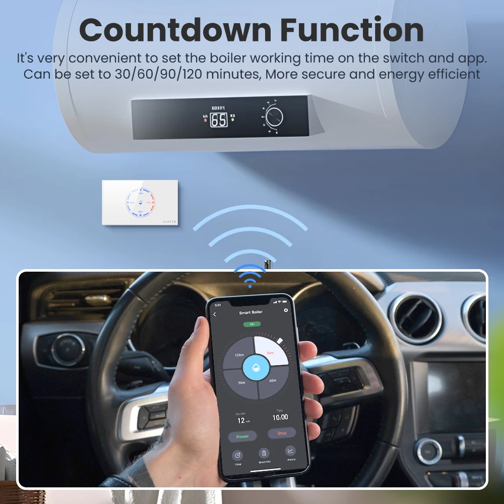 AVATTO Tuya WiFi Smart Boiler Switch,20A Water Heater Touch Panel Switch Timer Schedule Voice Control for Alexa Google Home
