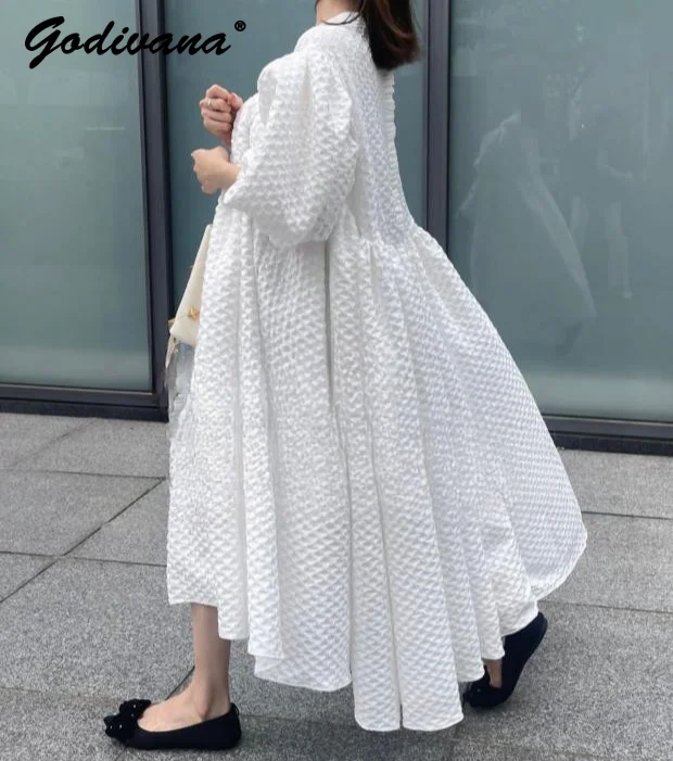 

Heavy Industry French Style White Princess Dress New Autumn Women's Short Puff Sleeve Japanese Girl Women's Sweet Long Dresses