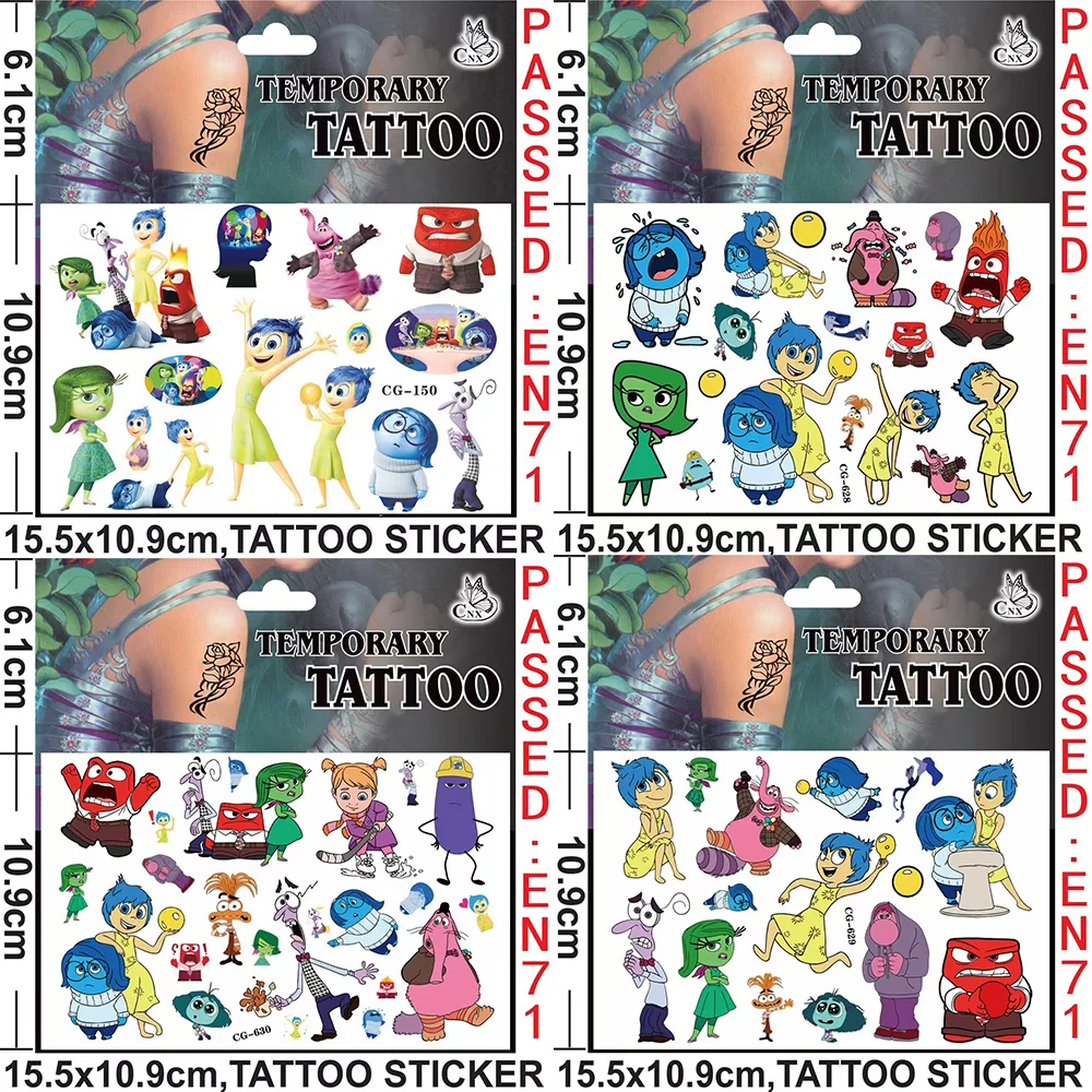 Autocollants de tatouage Disney à l'envers pour enfants, film mignon, dessin animé, étanche, drôle, anniversaire, jouets cadeaux, 2024