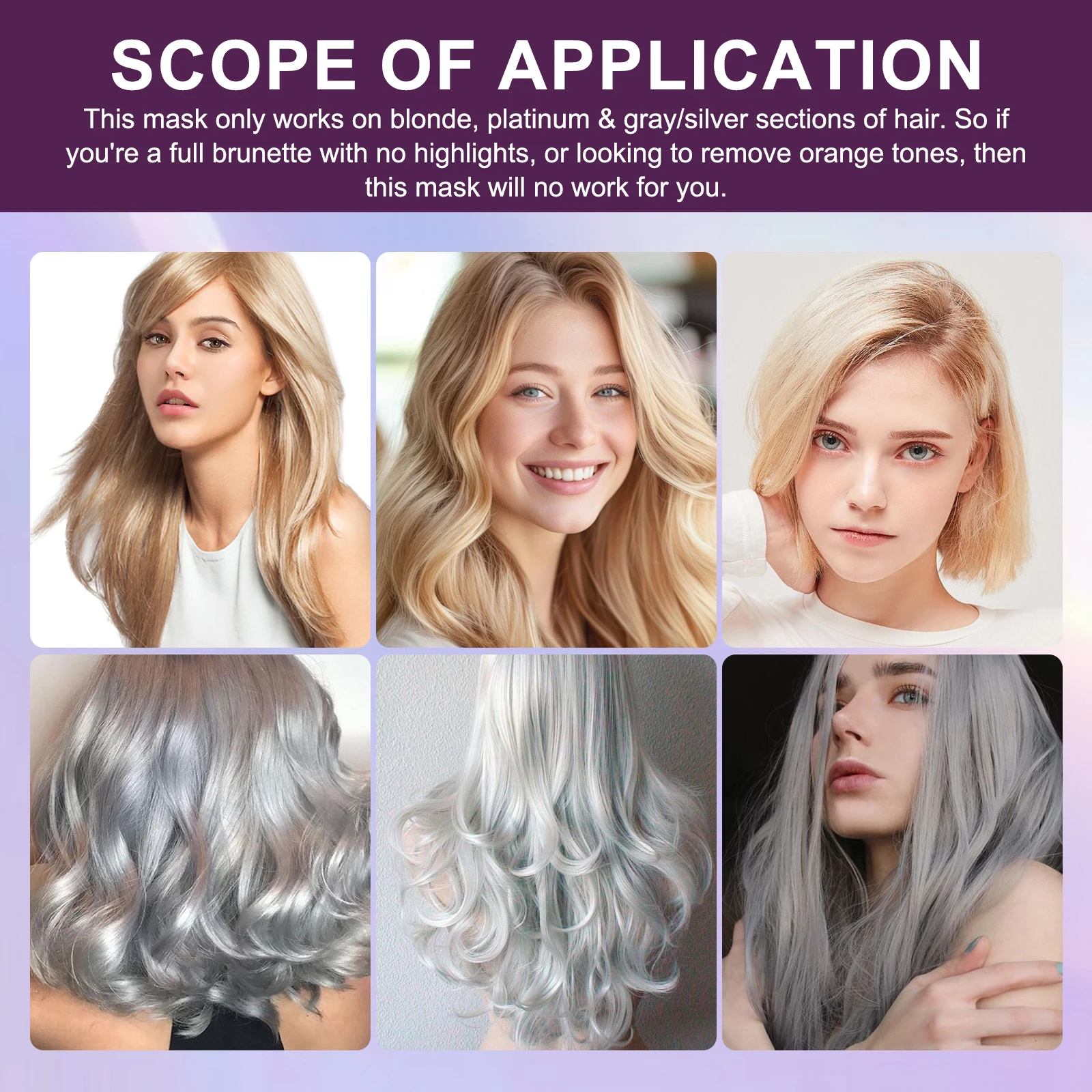 

Purple Hair Mask Blonde Silver Gray Hair Neutralize Brassiness Yellow Moisturizing Repair Vibrant Color 100ml