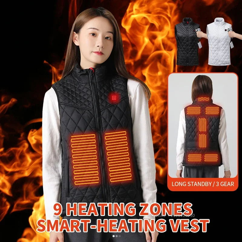 

9 Places Heated Jacket for Women Coat Winter USB Intelligent Electric Heating Thermal Warm Clothes Winter Heated Vest Plus Size