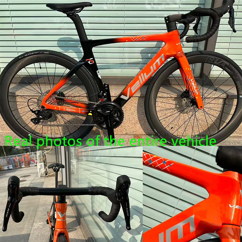 

Black and orange 2025 new VELLUM RS carbon fiber frame road bicycle with broken windmill frame and handlebars