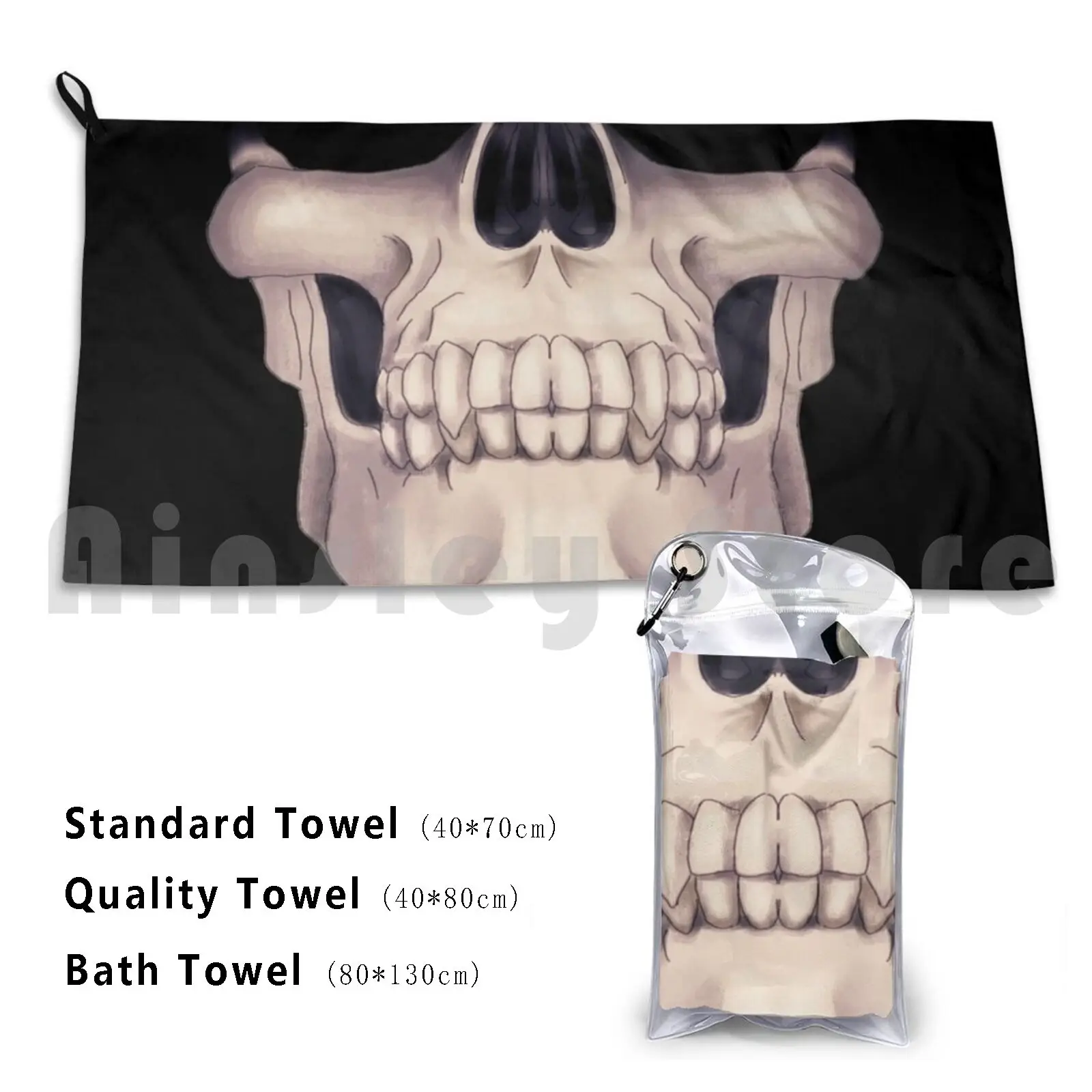 

Half Skull Bath Towel Beach Cushion Quaagporo Macabre Skull Skeleton Teeth Halloween