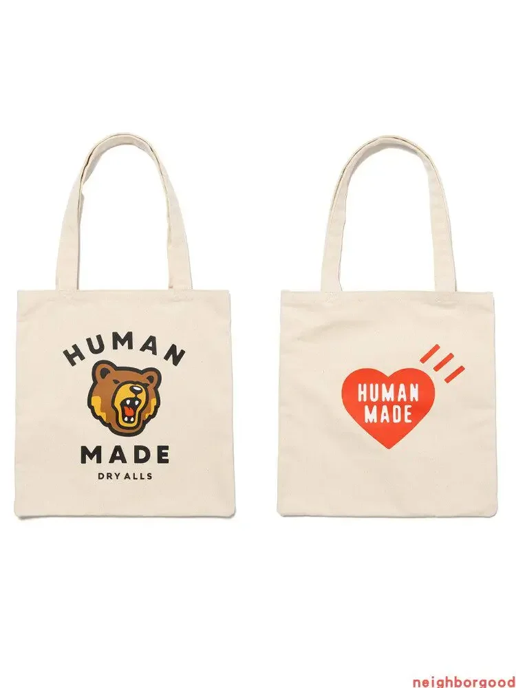HUMAN MADE Japanese Love Tote Brown Bear Canvas Bag Single Shoulder Handbag Unisex Cute Casual Class