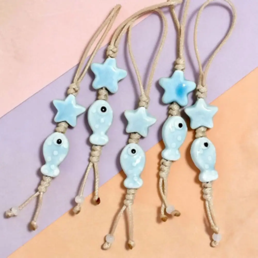 Ceramic Beaded Star Flower Phone Charm Pastel Colors Bag Decoration Mobile Phone Strap Anti Loss Pendant Keychain Phone Lanyard