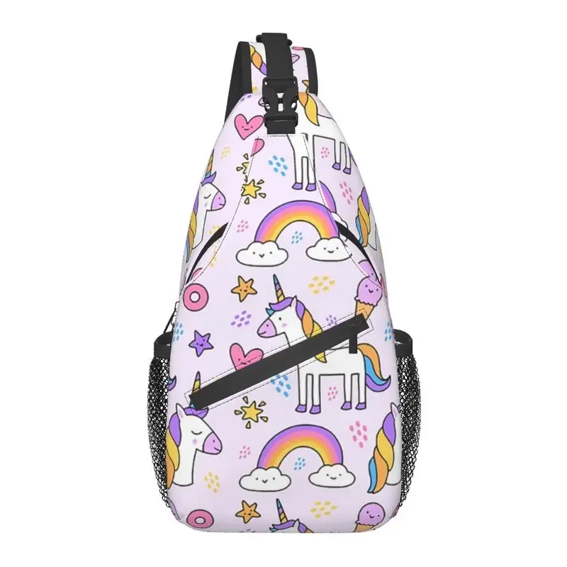 

Cute Unicorn Pattern Sling Chest Crossbody Bag Men Casual Mythical Animal Shoulder Backpack for Camping Biking