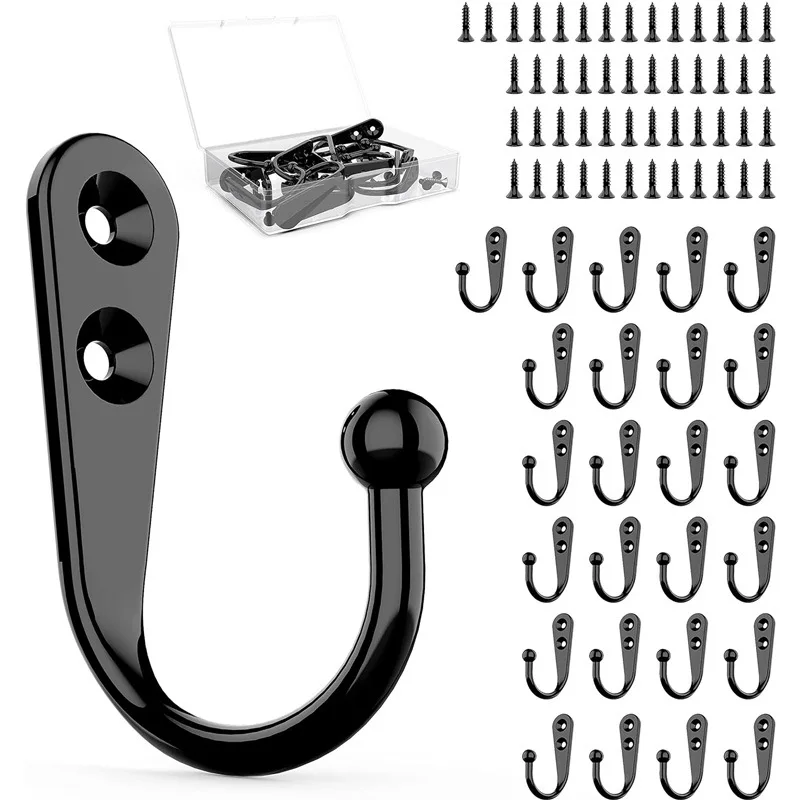 30/1set Alloy Hooks with Screws Wall Mounted Hanging Hangers for Coat Towel Bags Caps Hook Kitchen Bathroom Storage Rack Holders