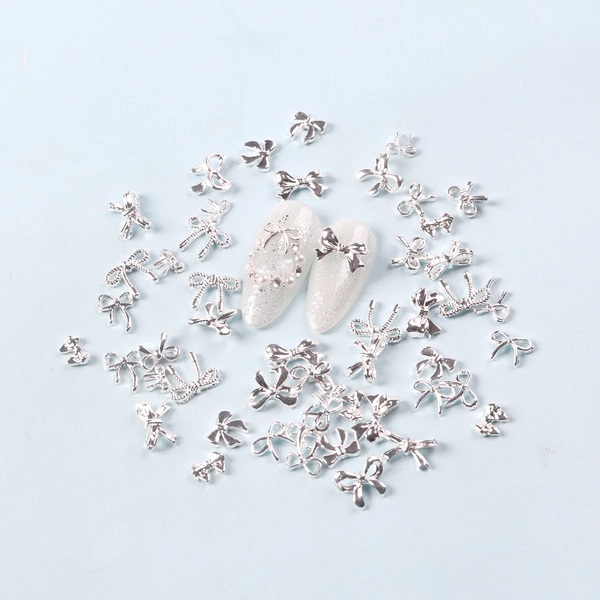 TSZS Silver 3D Bow Nail Art Charm Alloy Metal Cute Mini Mix Shape Bow Ribbon Nails Decoration DIY Nail Accessories