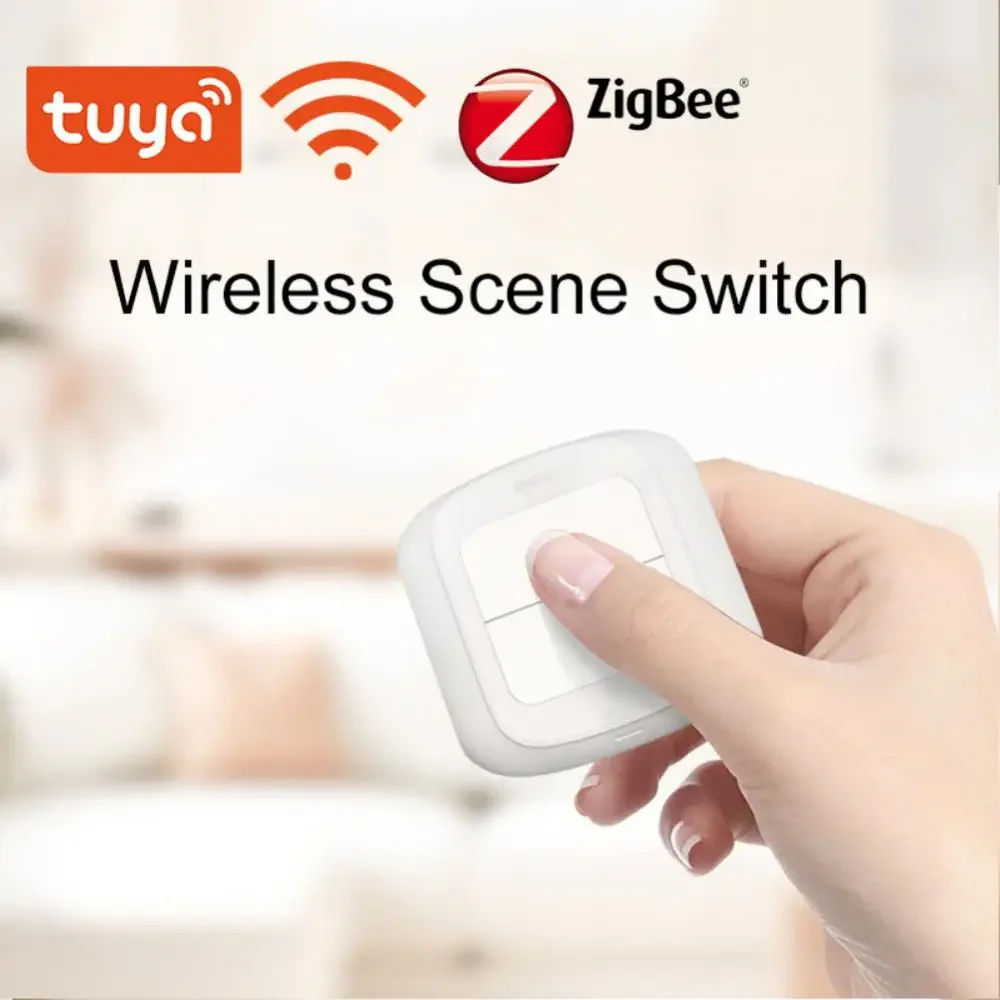 

Переключатель Tuya Wi-Fi/Zigbee, Двухкнопочный беспроводной переключатель для умного дома, 6 сцен, бесплатная доставка