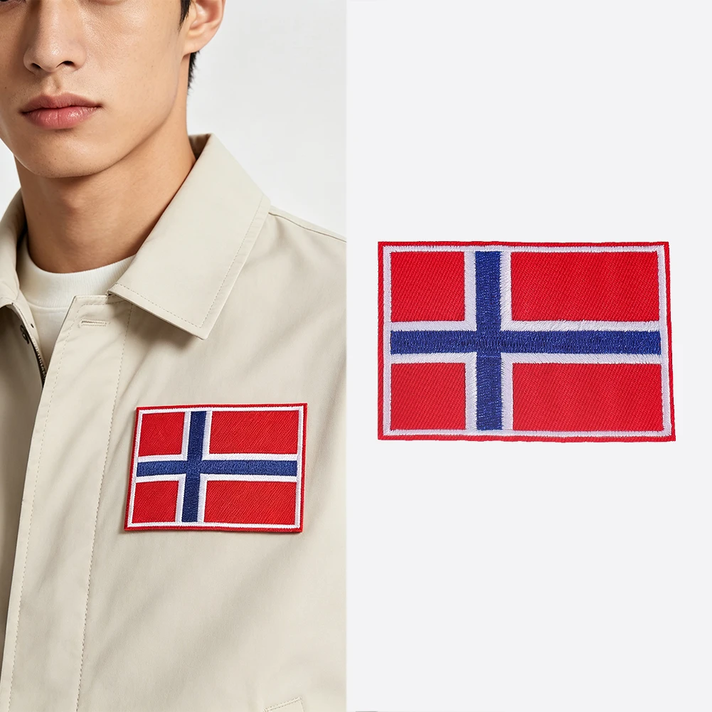 Norwegische Flagge, gesticktes Applikationsabzeichen, Nationalflaggen-Patch für Kleidung, Jacke, Rucksack, Mütze, Reisesouvenir, DIY-Basteldekoration – Detail 1
