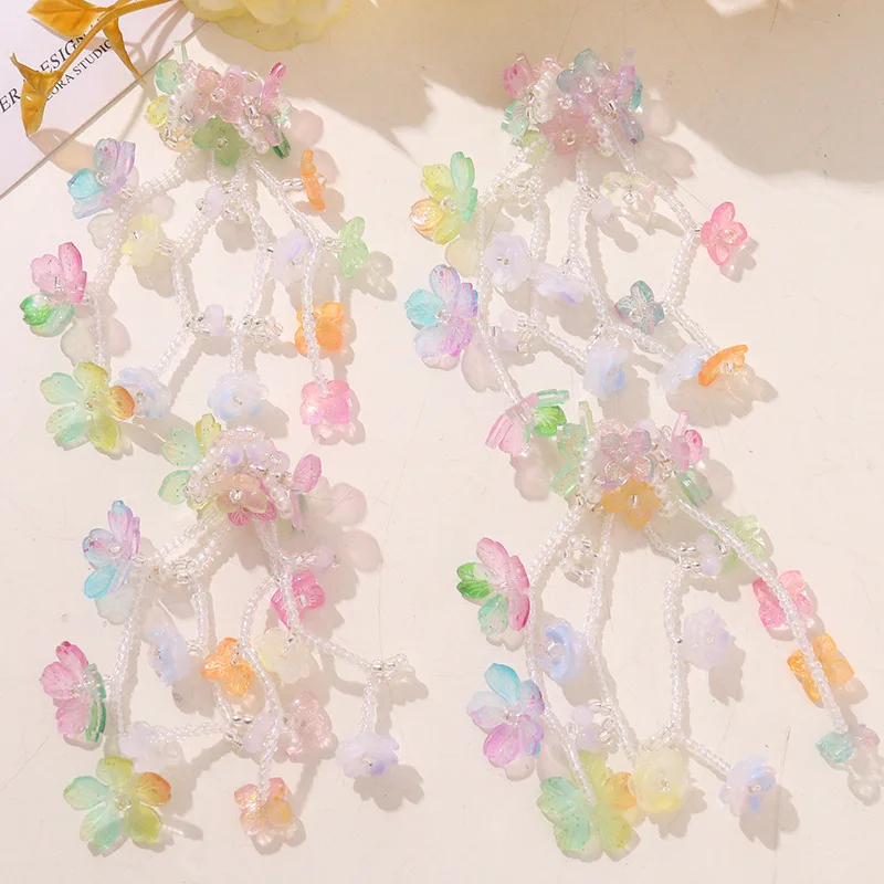 Shoe Charm 1 Piece Crystal Beaded Tassel Flower Sweet Girlish Resort Summer Lightweight Colorful Premium Clip for Clogs