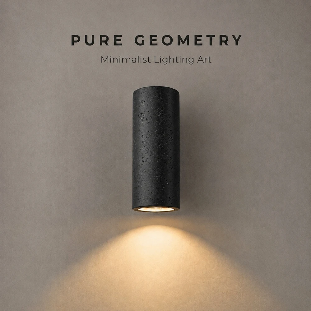 Modern Black Travertine Texture Wall Lamp Wood GU10 Sconce Minimalist Stone Finish Bedside Downlight for Bedroom Corridor 110V