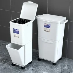 Kitchen Mobile Garbage Bin with Large Capacity Dry Wet Separation Double-layer Classification Large Household Use