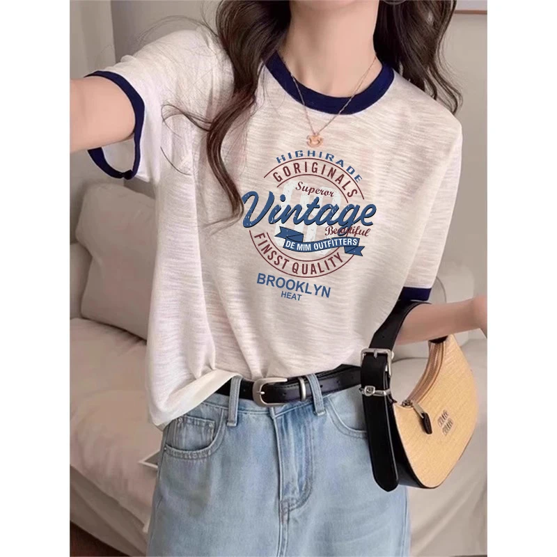 Loose Short Sleeve Snowflake Cotton T-Shirt Women's plus Size Lazy Style Summer Top Trendy Color Block Print Casual Tee