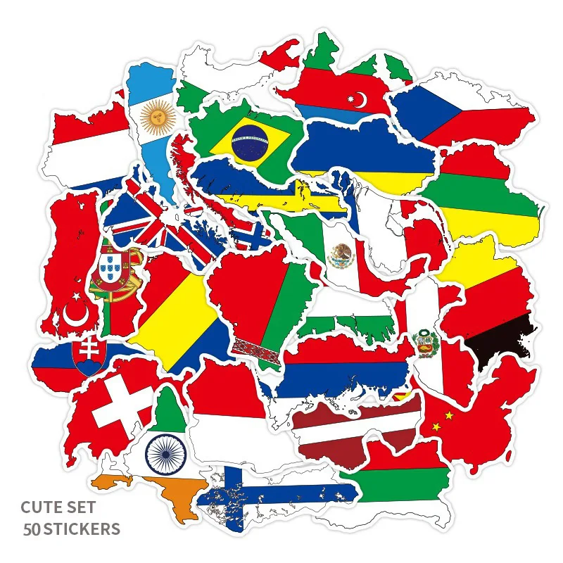 50PCS National Flag Car Stickers Stickers Graffiti Stickers DIY Diary Phone Case Handmade Scrapbook Aesthetic Stickers